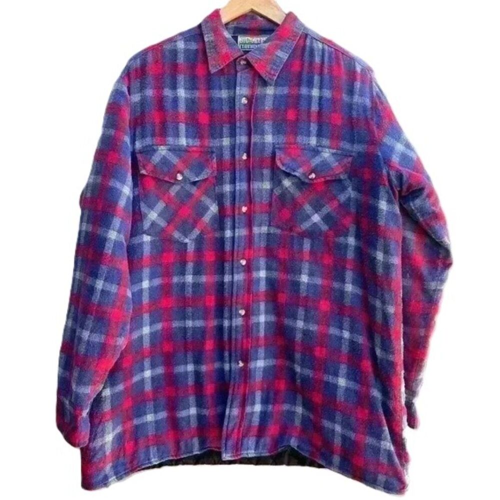 Big Creek Clothing Co Blue & Red Plaid Quilt Lined Flannel Jacket Mens Large
